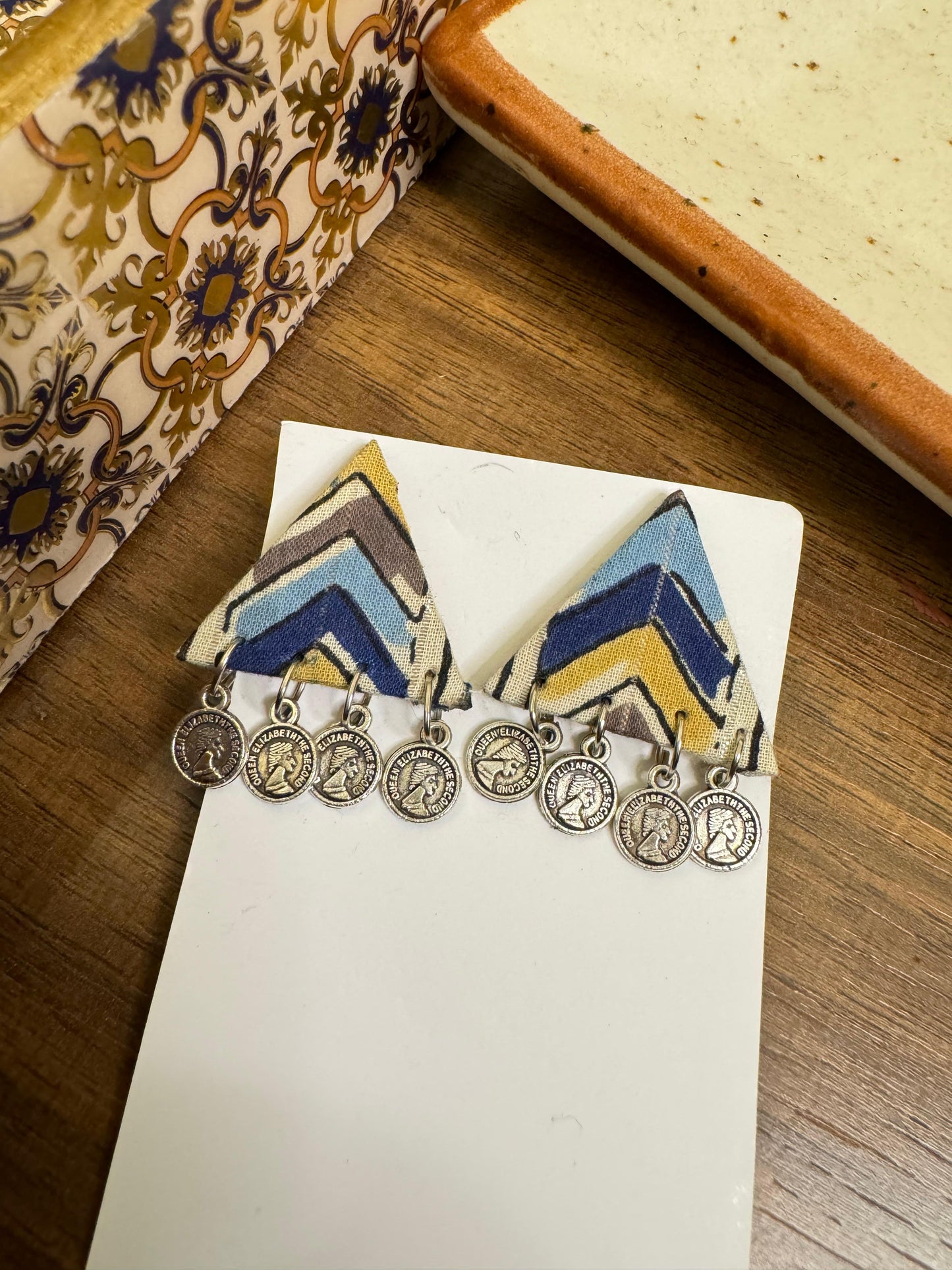 Blue yellow triangle studs