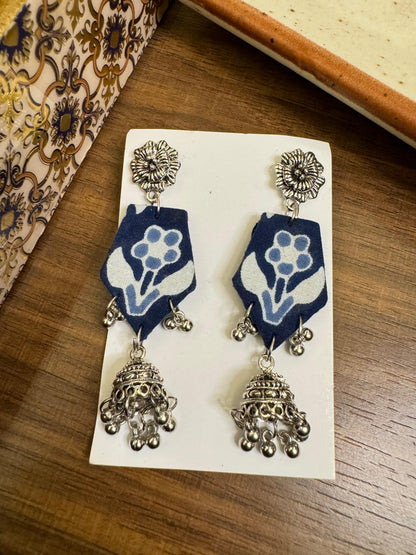 Blue jhumka pentagon earrings