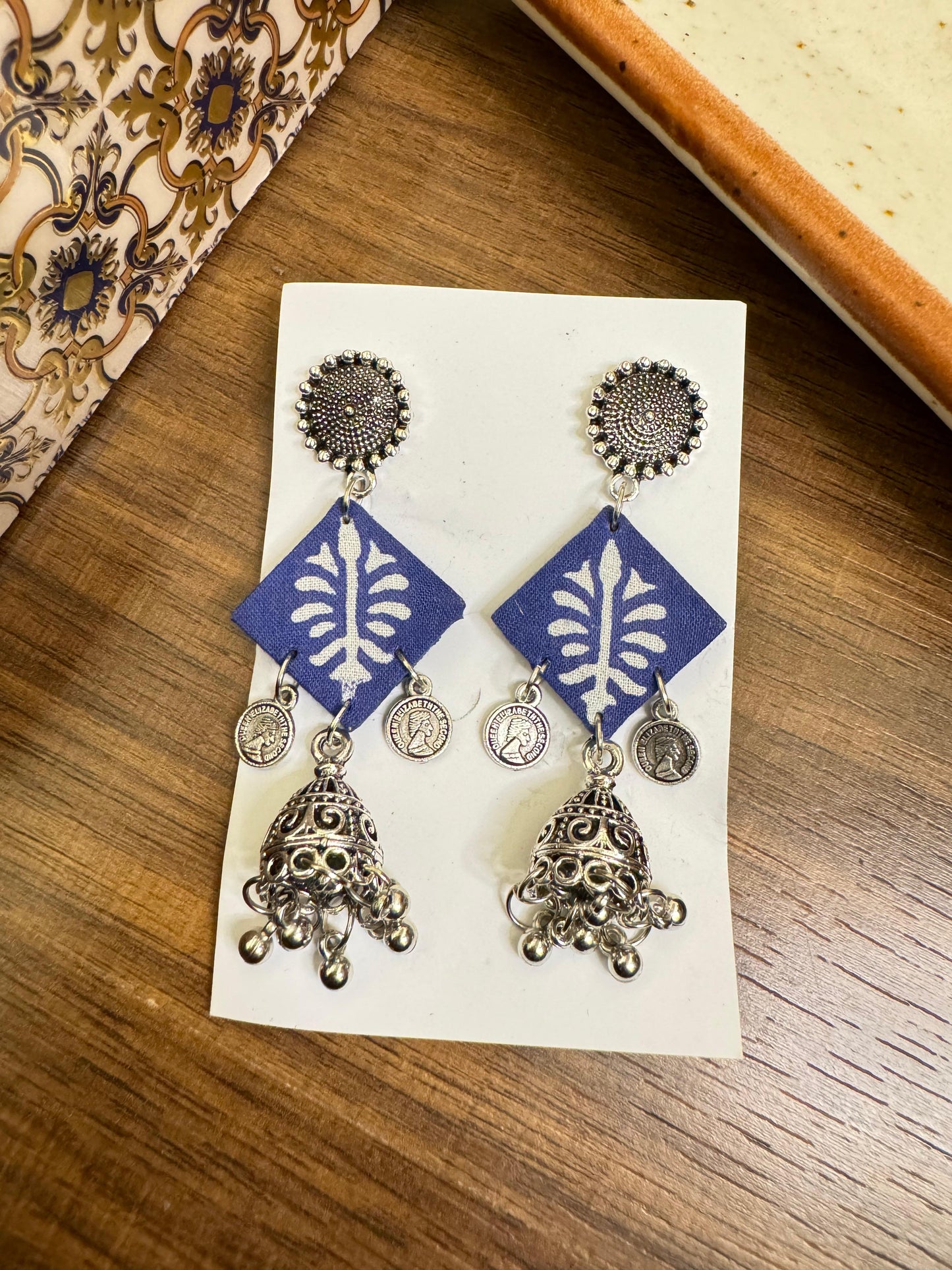 Blue diamond shaped earrings