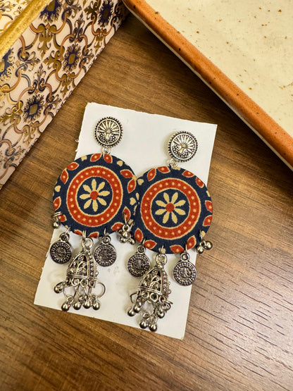 Ajrak round jhumka earrings