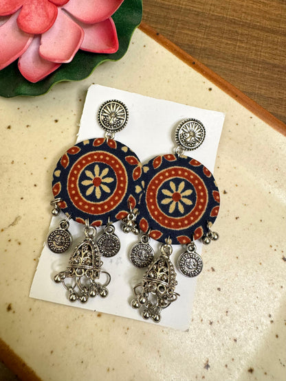 Ajrak round jhumka earrings