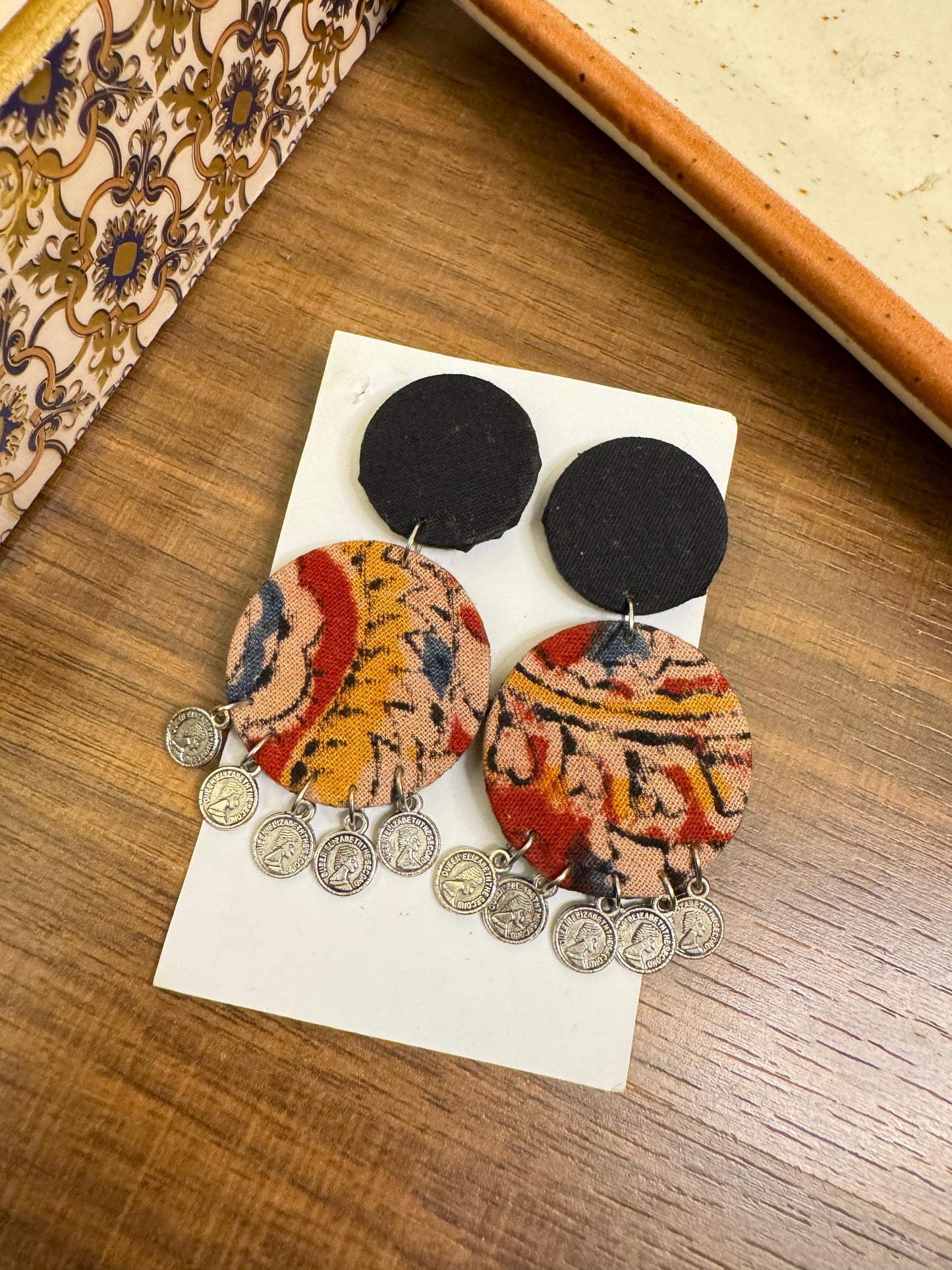 Kalamkari double round earrings