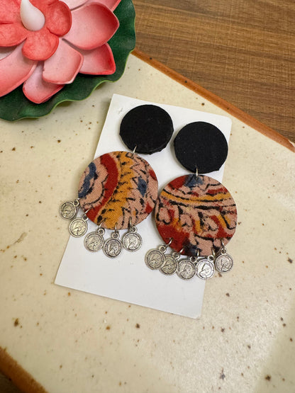 Kalamkari double round earrings