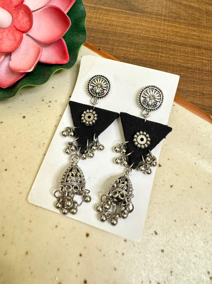 Black triangle jhumka earrings