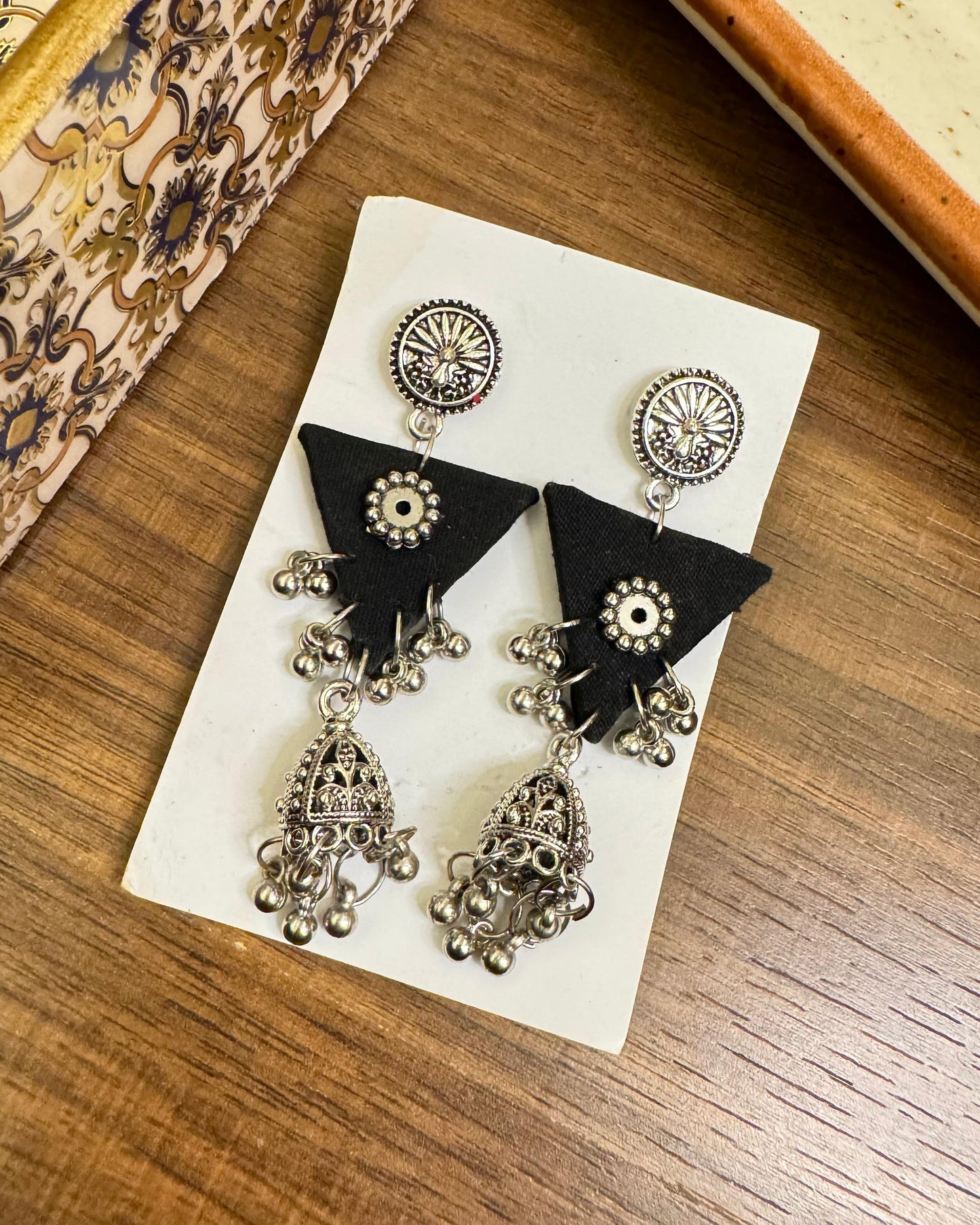 Black triangle jhumka earrings