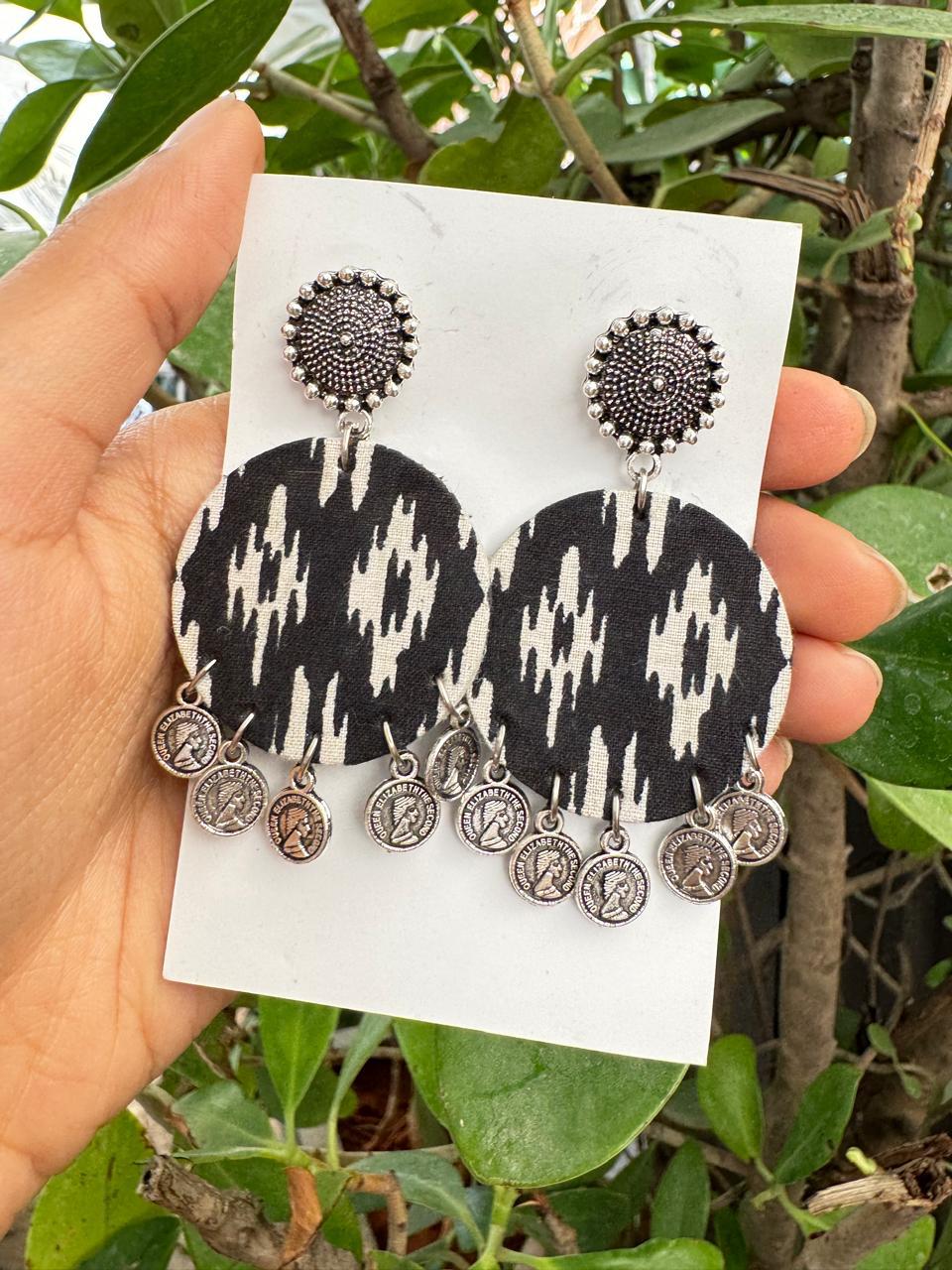 Black and white Ikkat earrings