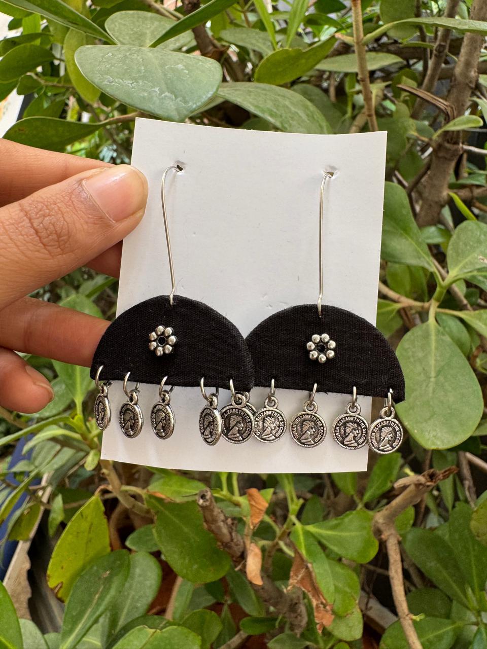 Black long hook earrings