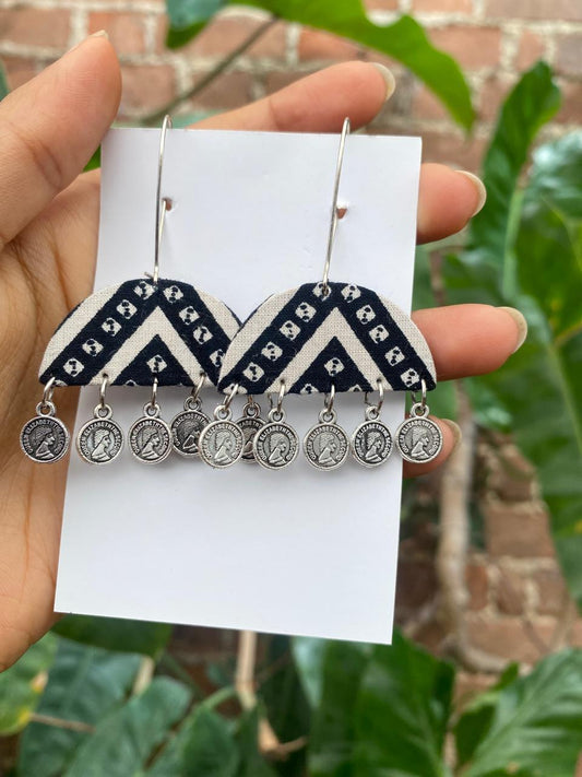 Black and white long hook earrings