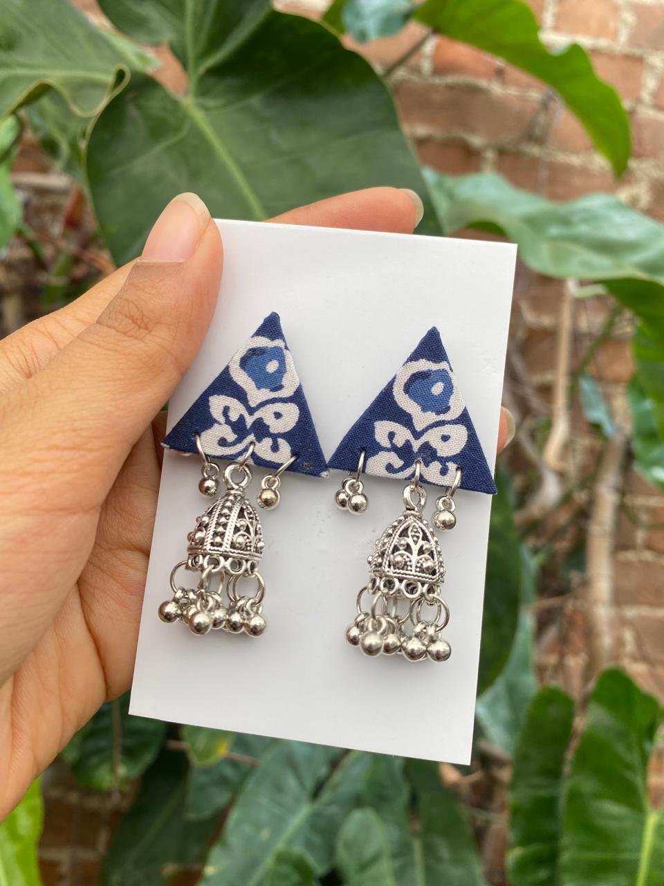 Blue triangle jhumka earrings