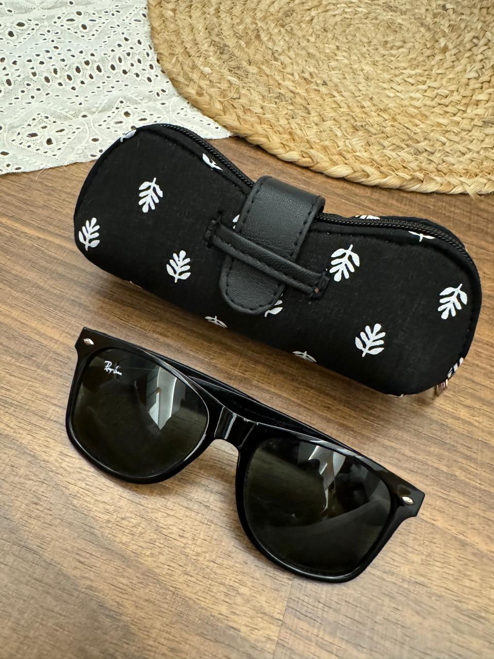 Black motif print sunglasses pouch