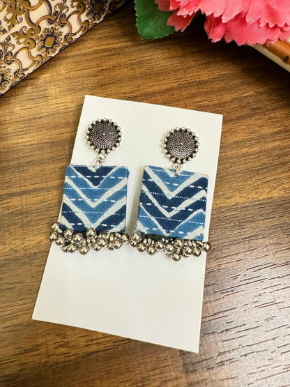 Blue zig zag square earrings