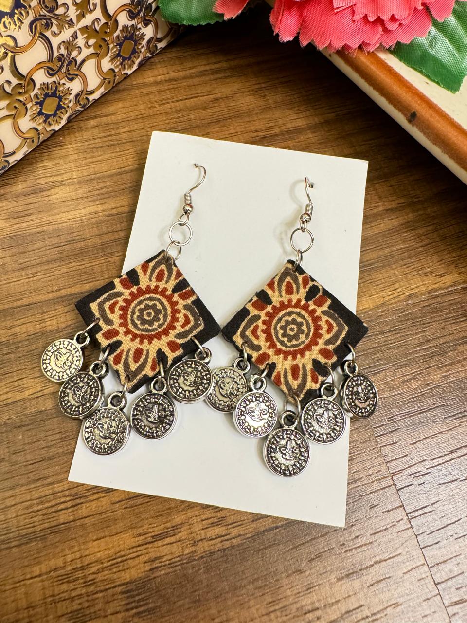 Ajrak coins earrings