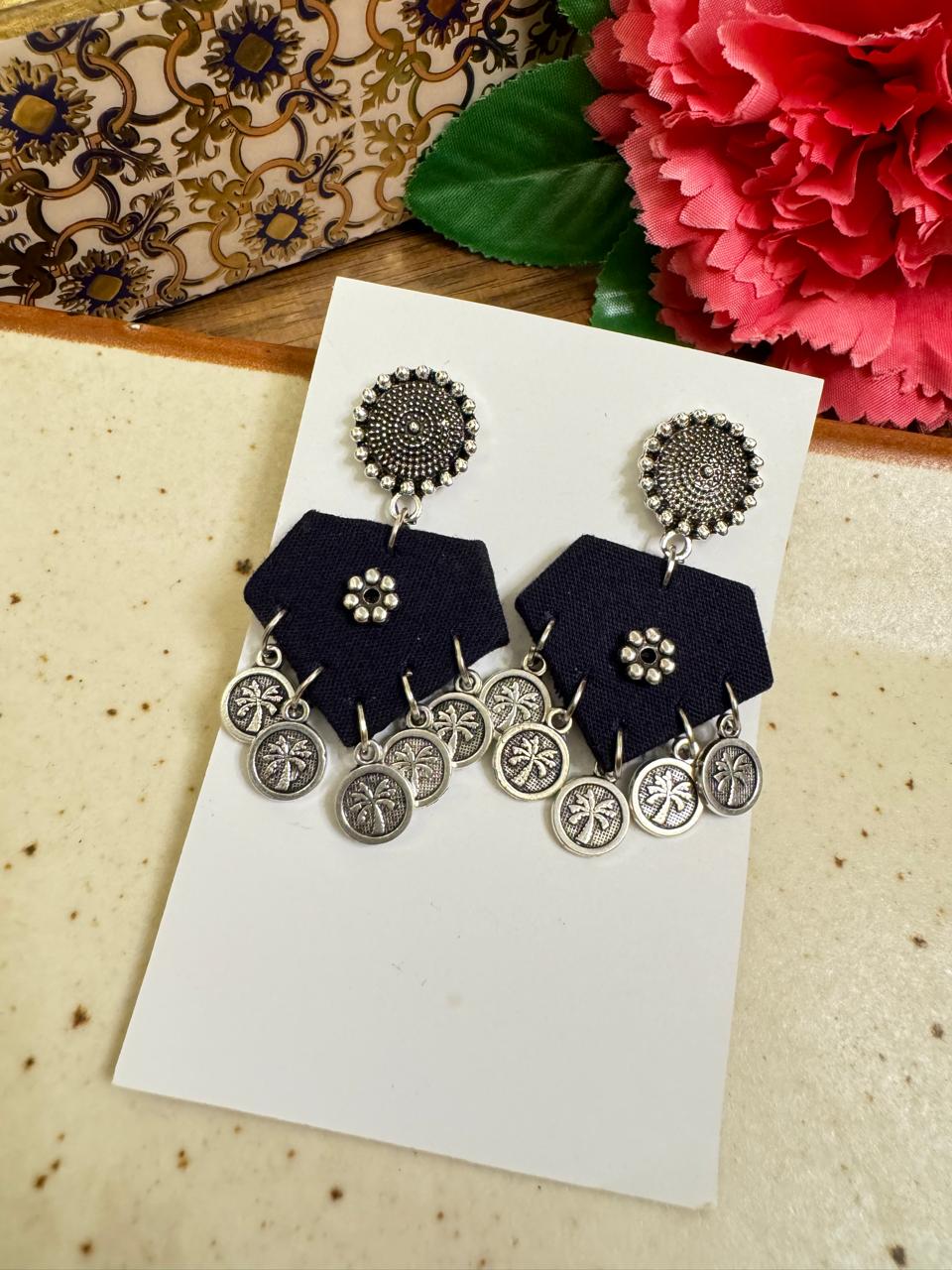 Black coin earrings