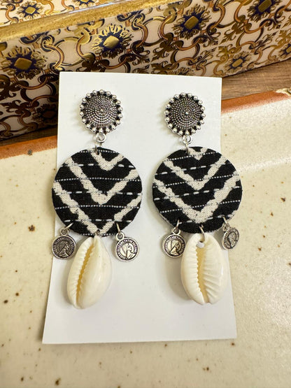 Black and white shell earrings