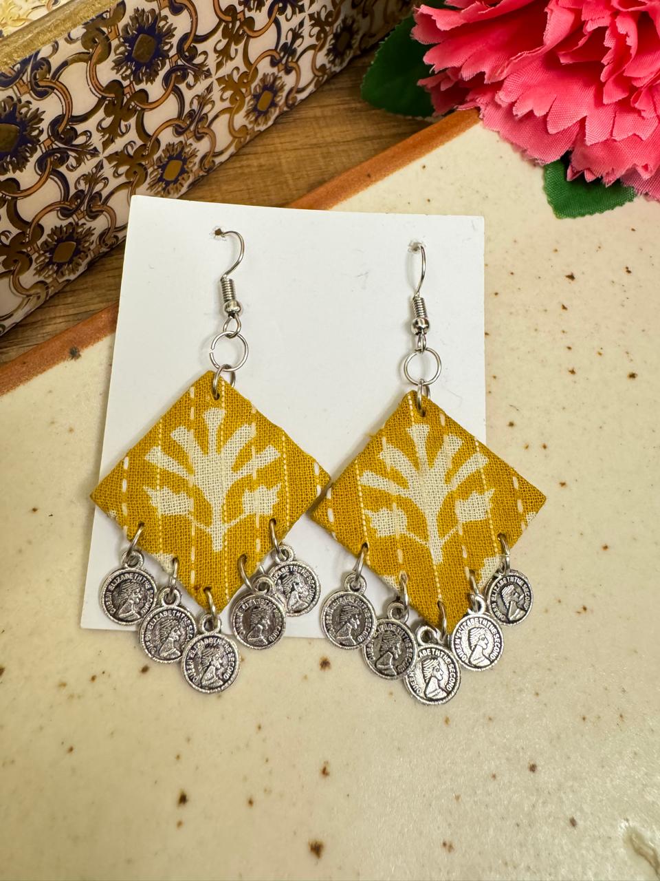 Yellow coin earrings