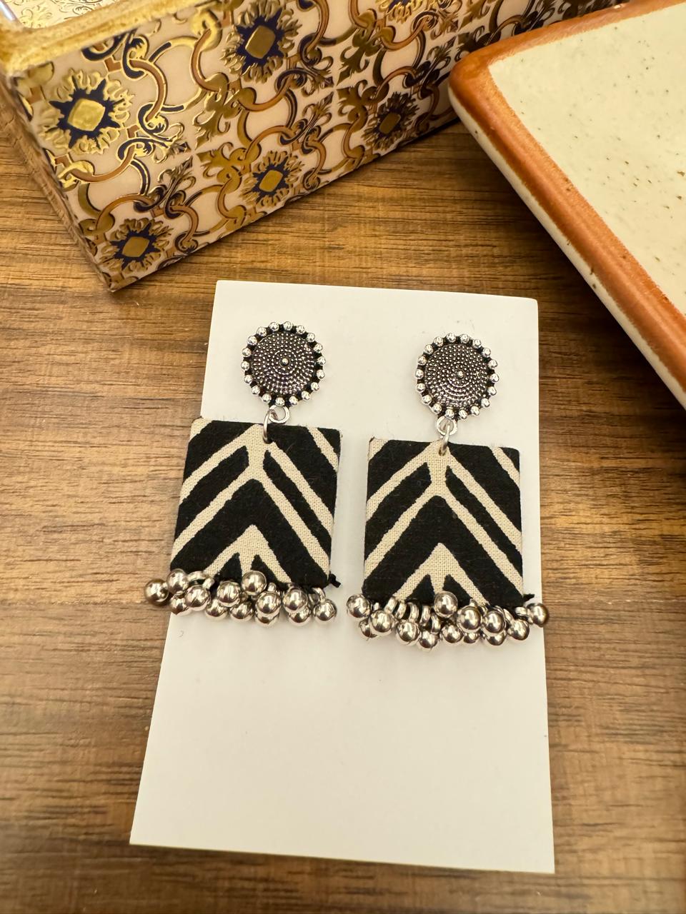 Black and white square earrings