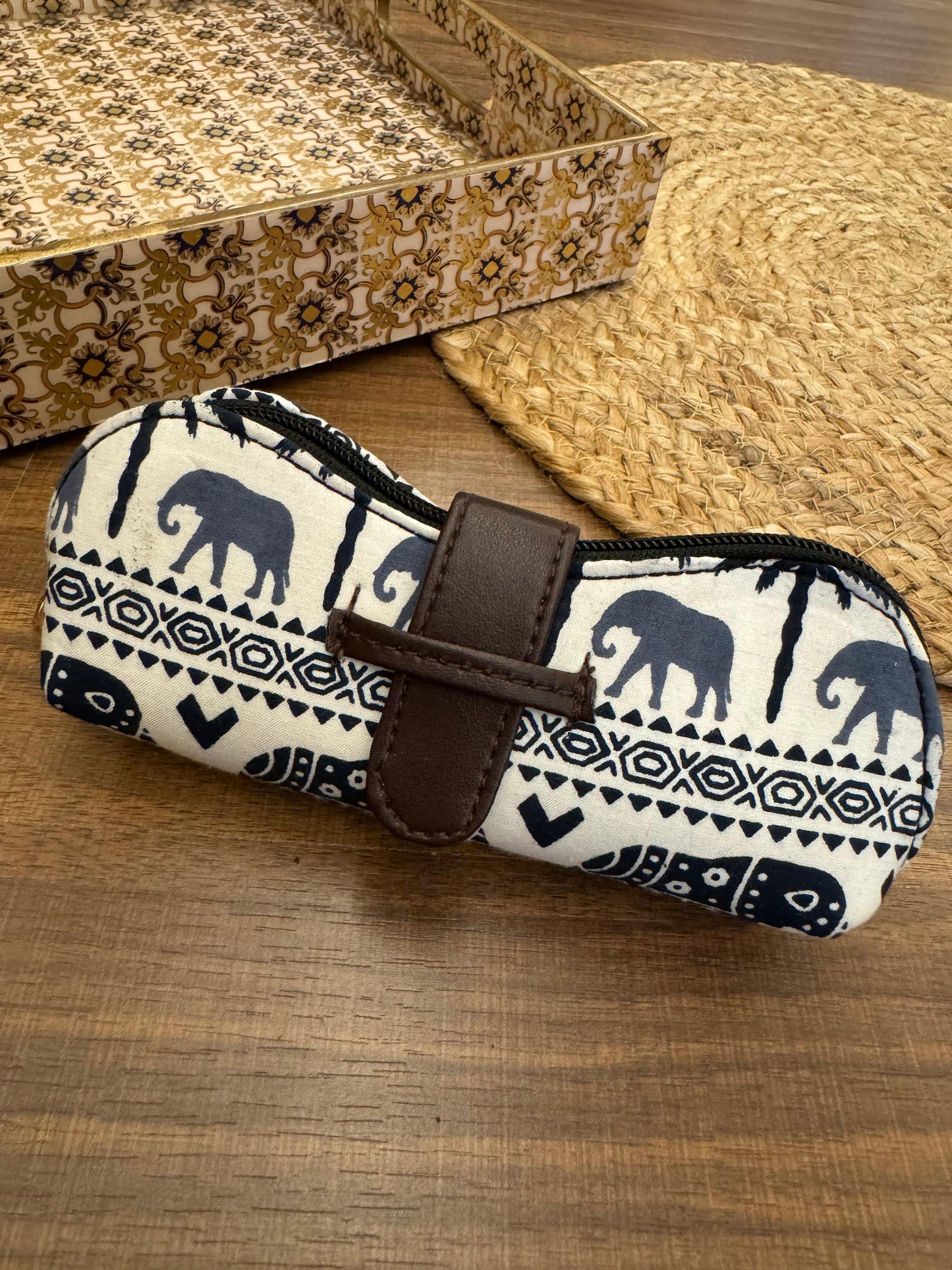 Elephant printed white sunglass pouch