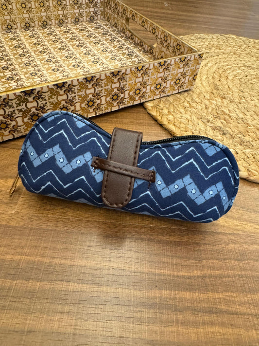 Indigo zig zag sunglass pouch