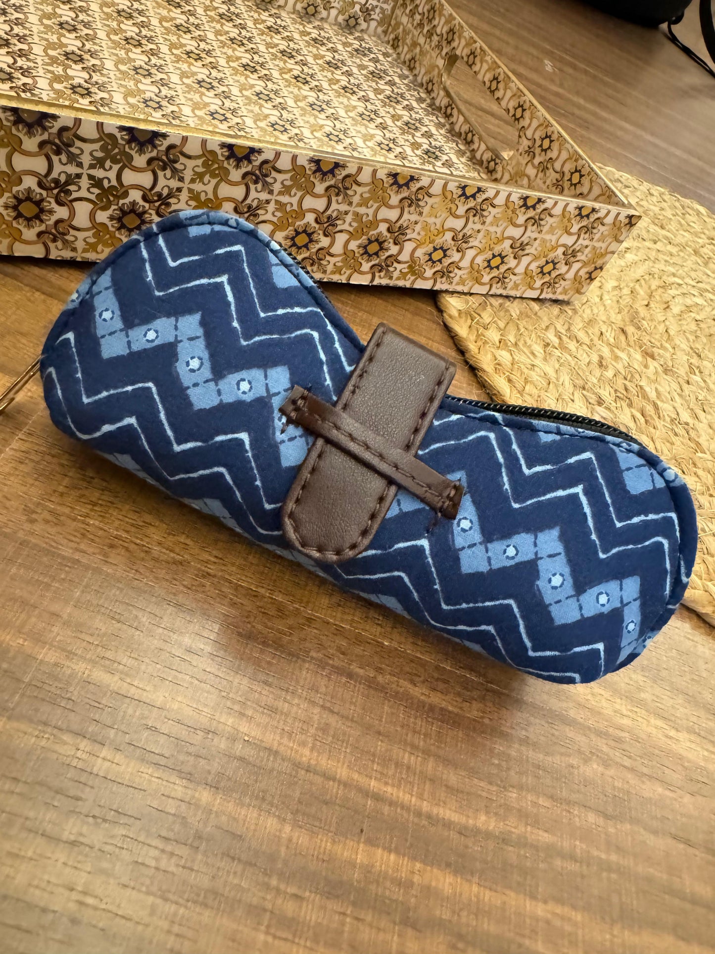 Indigo zig zag sunglass pouch