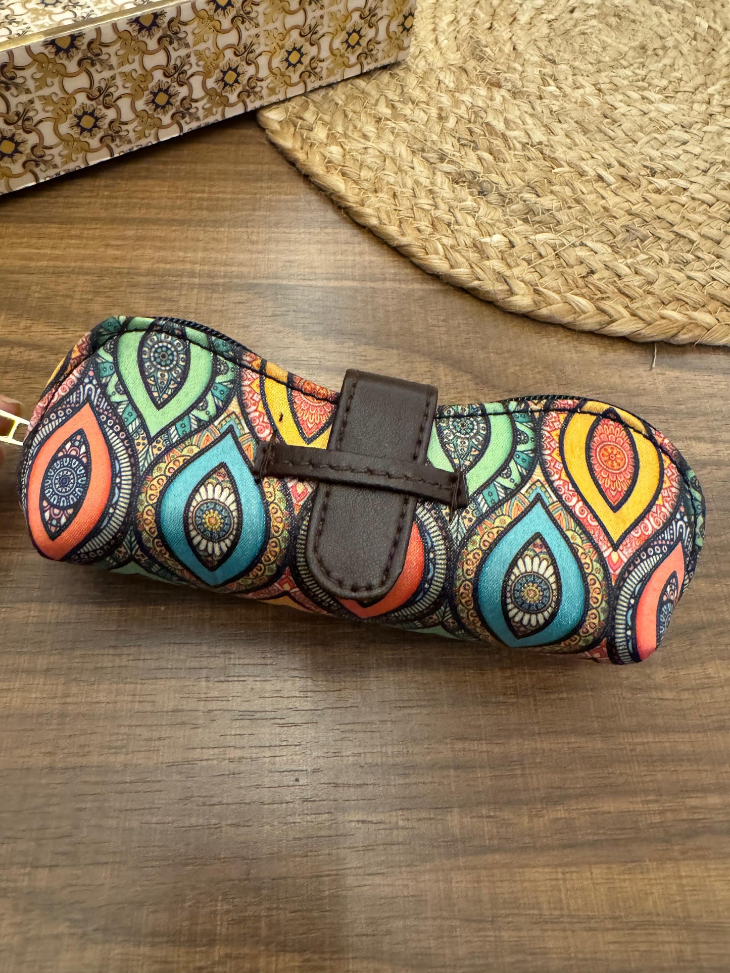 Multi coloured sunglass pouch